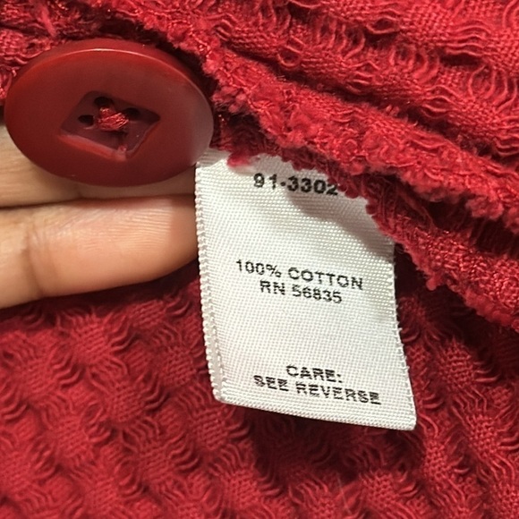 CABELAS Womens Red Cotton Button Collared Sweater Jacket Waffle Pattern Sz L - Picture 5 of 6